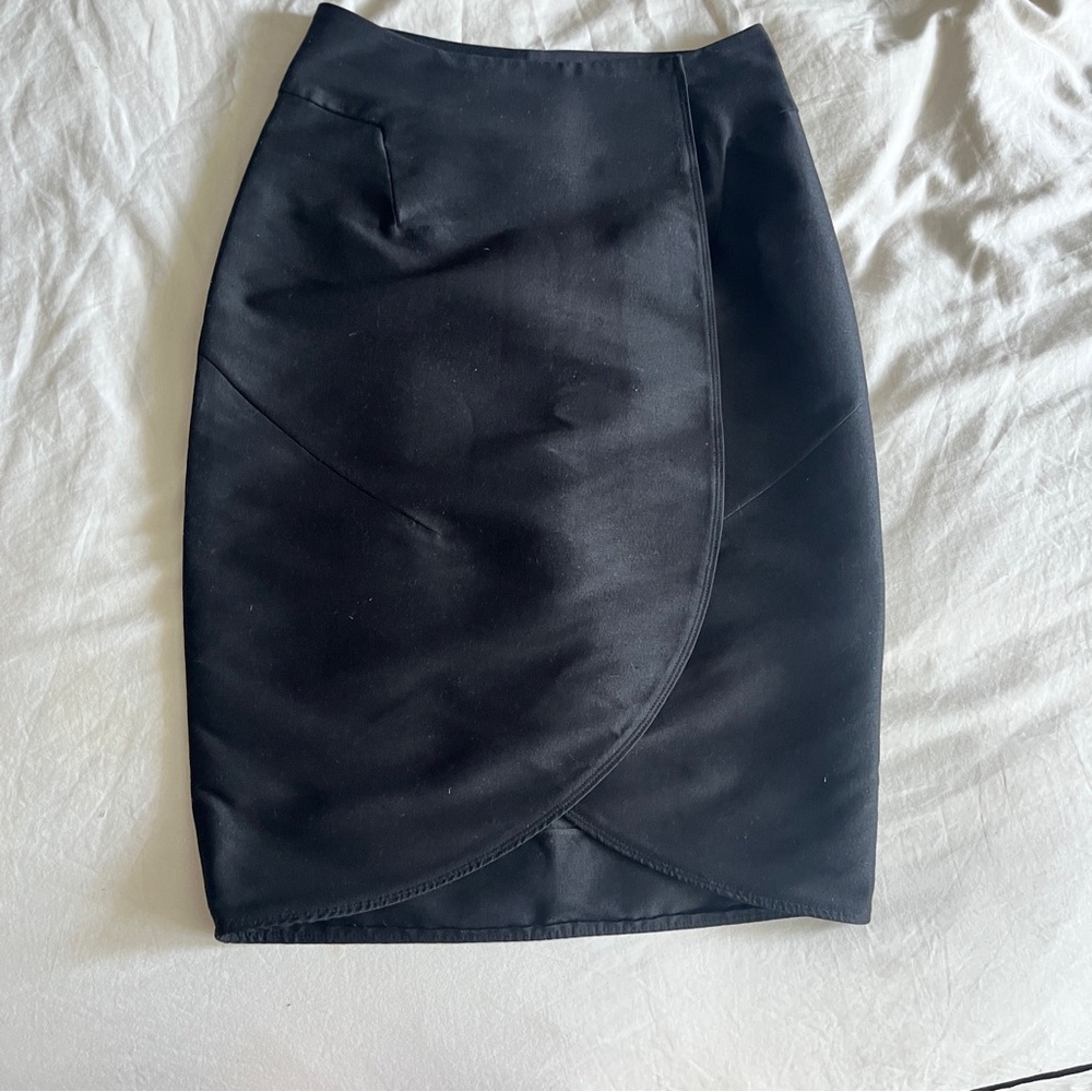 Yves Saint Laurent Black Wrap Pencil Skirt